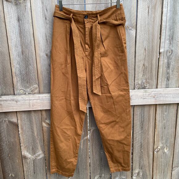Free People Pants - Free People Pants Brown Khaki Size 2 Paperbag Boho Bohemian Belt Fall Versatile
